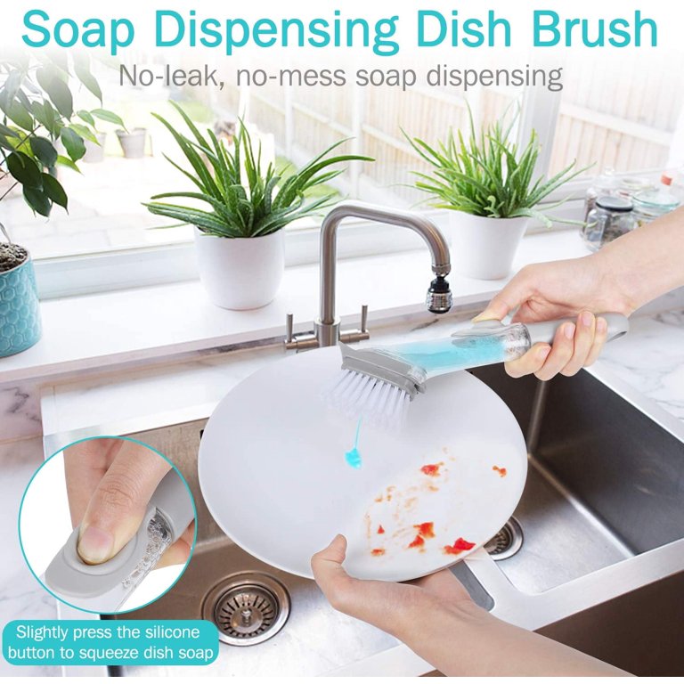 Cleaning plates with the help of a Soap Dispensing Dish Brush