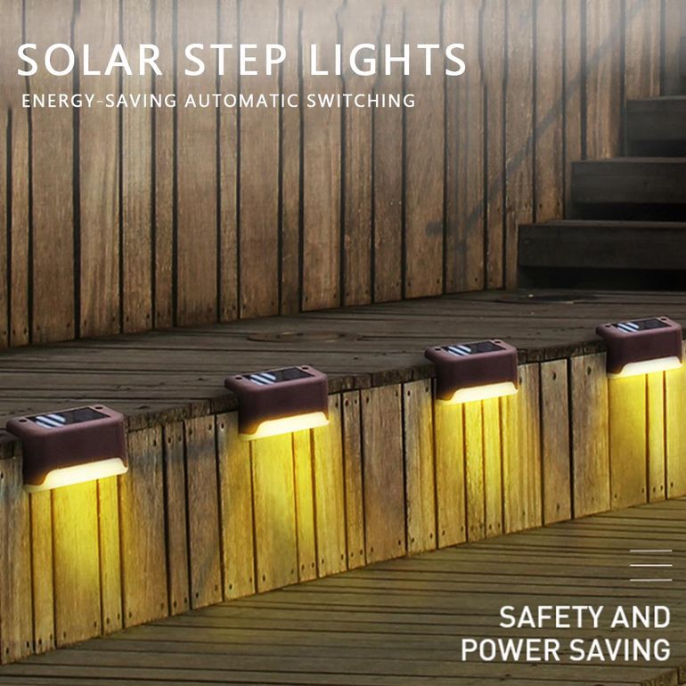 4 Pcs Solar LED Stair Case Lights, Deck Lights Outdoor Path Step Lamps