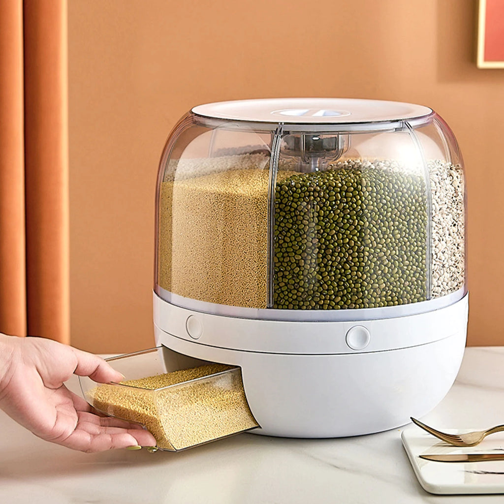 Rotating Rice Dispenser 6-Grids Rice Cereal Grains Storage Container, One-Click Rice Output Rotating Rice Dispenser 6-Grids Rice Cereal Grains Storage Container, One-Click Rice Output