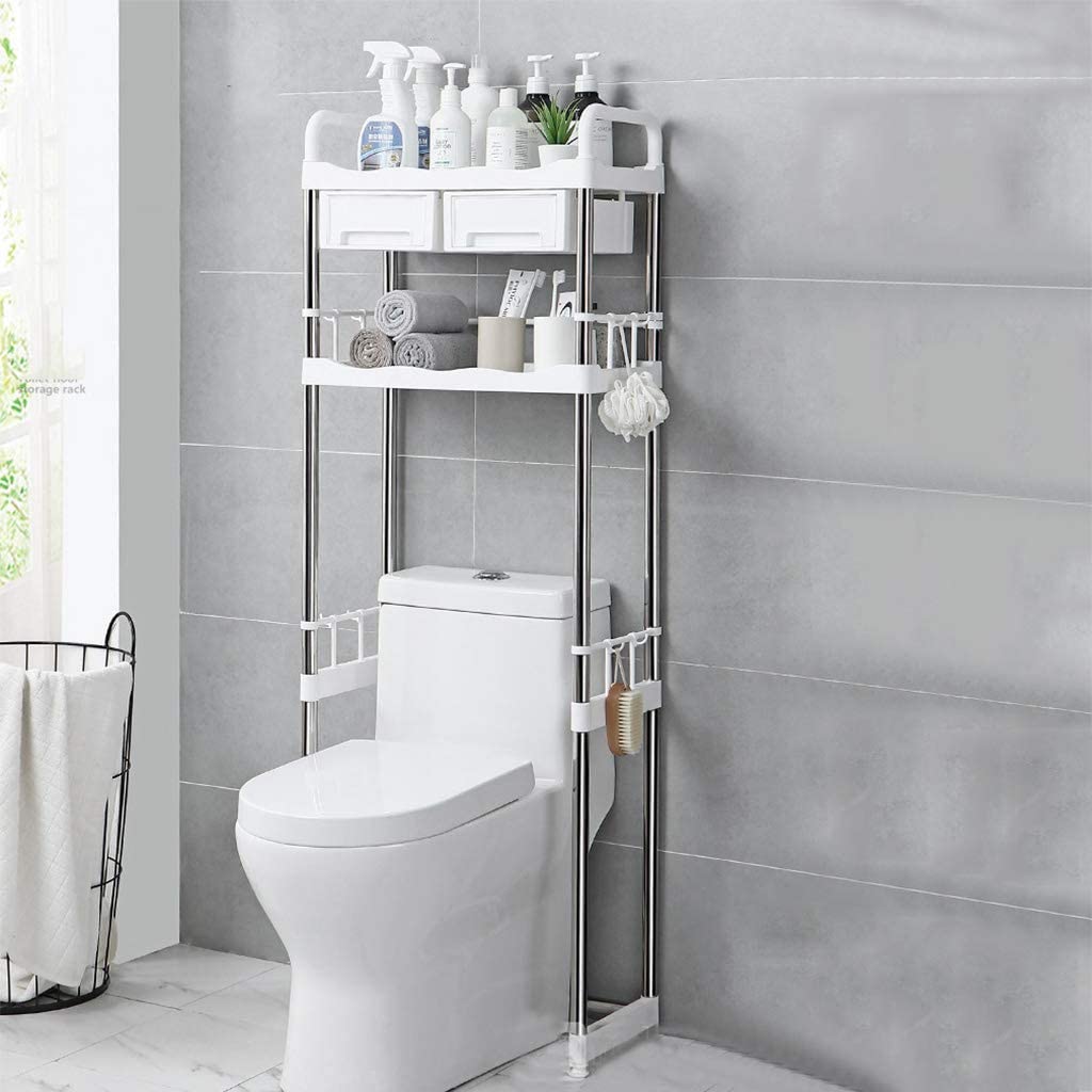 Multifunctional Bathroom Above Toilet Storage Rack Wall Hanging Bathroom  Storage Shelf Punch Free Detachable Toilet Storage Shelf One Layers Rack  with Hook for Bathroom Home Storage 