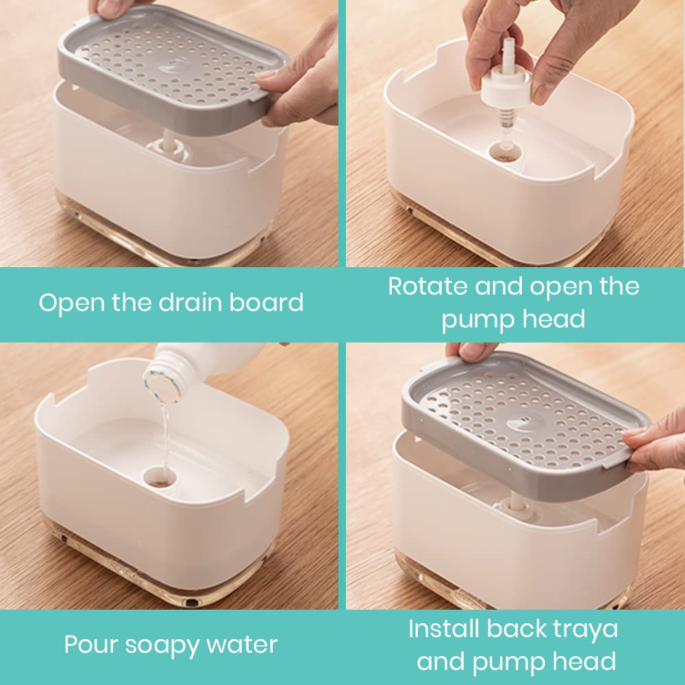 Soap Dispenser for Kitchen with Sponge Holder 300ml, 2in1 Liquid Soap Dispenser Soap Dispenser for Kitchen with Sponge Holder 300ml, 2in1 Liquid Soap Dispenser