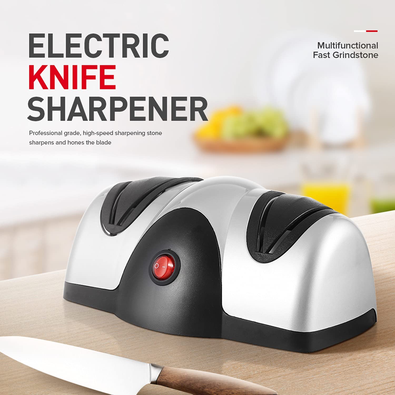 Professional Kitchen Electric Knife Sharpener placed next to a knife
