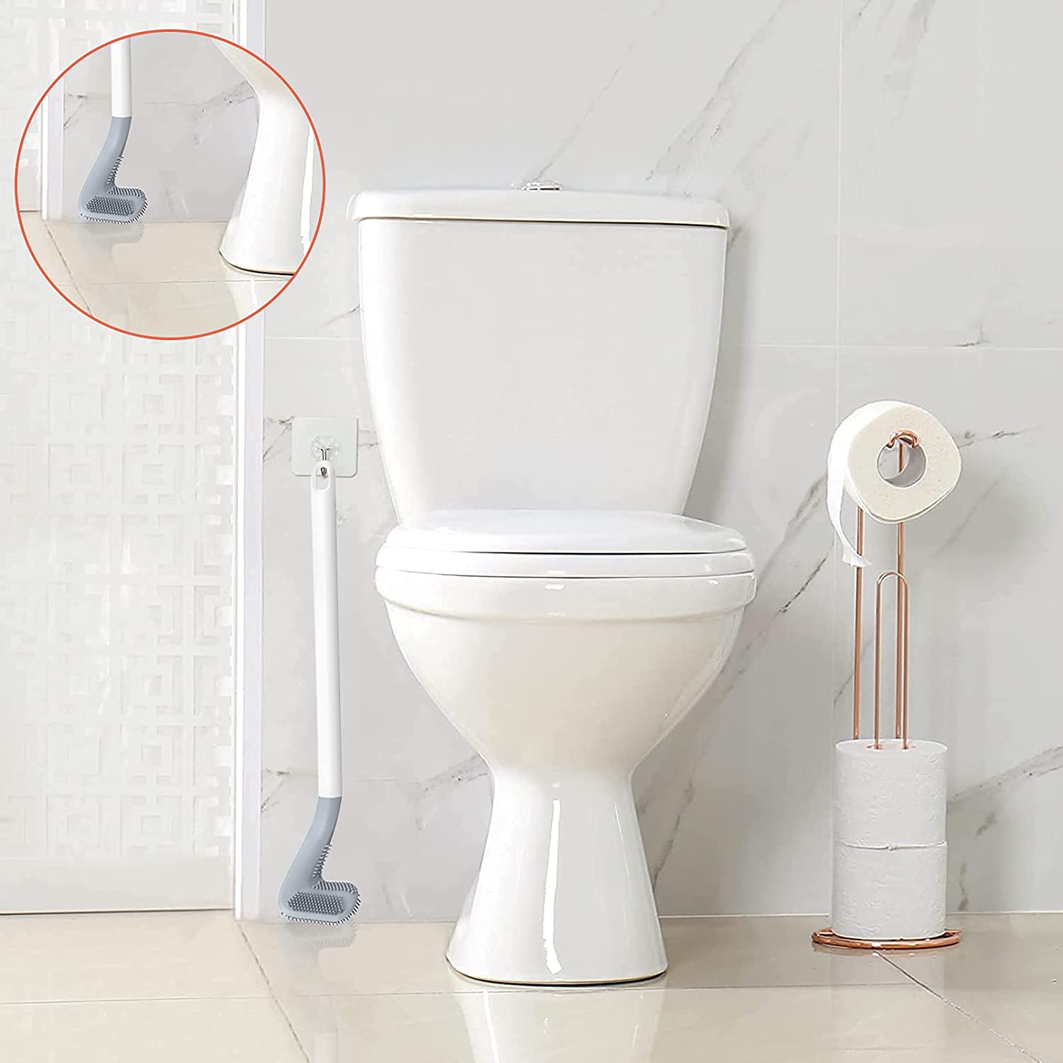 Long Handle Flexible Silicone Toilet Brush Golf Head Toilet Cleaner Brush