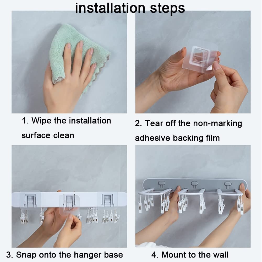 Installation steps of A Folding Drying Rack with Multi-Clips Wall-mount Cloth Hanger