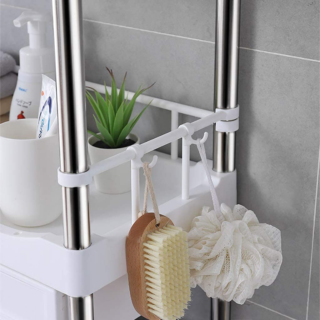 Close-up view of the 2-tier toilet storage rack with shelf