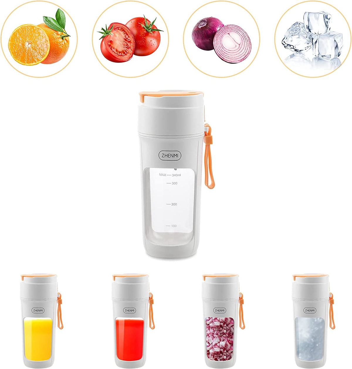 340ml Portable USB Rechargeable 8 Blades Stainless Steel Blender with some items in it