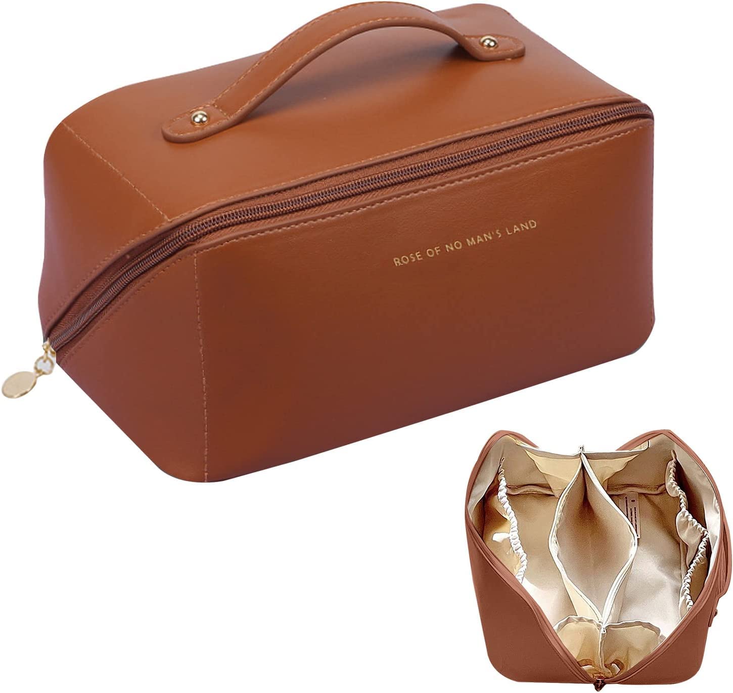 Large Capacity Foldable Travel Cosmetic Bag in Brown color