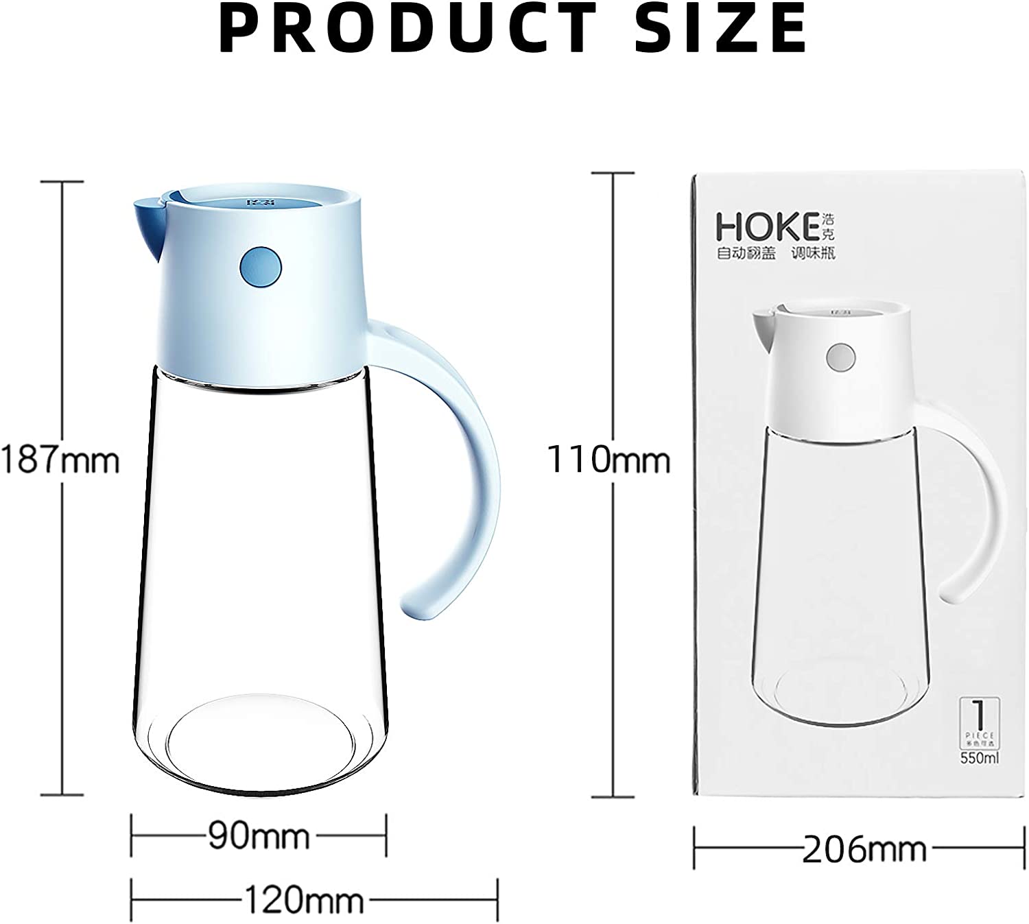 650ml Capacity Kitchen Automatic Oil Dispenser Bottle with its size