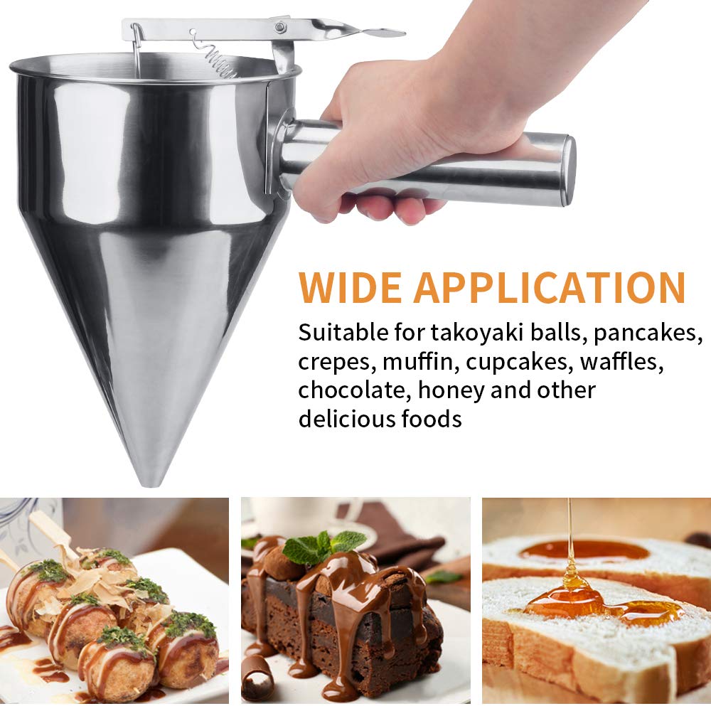 Stainless Steel Batter Dispenser - 680ml Pancake & Waffle Batter Funnel For Perfect Portions Every Time