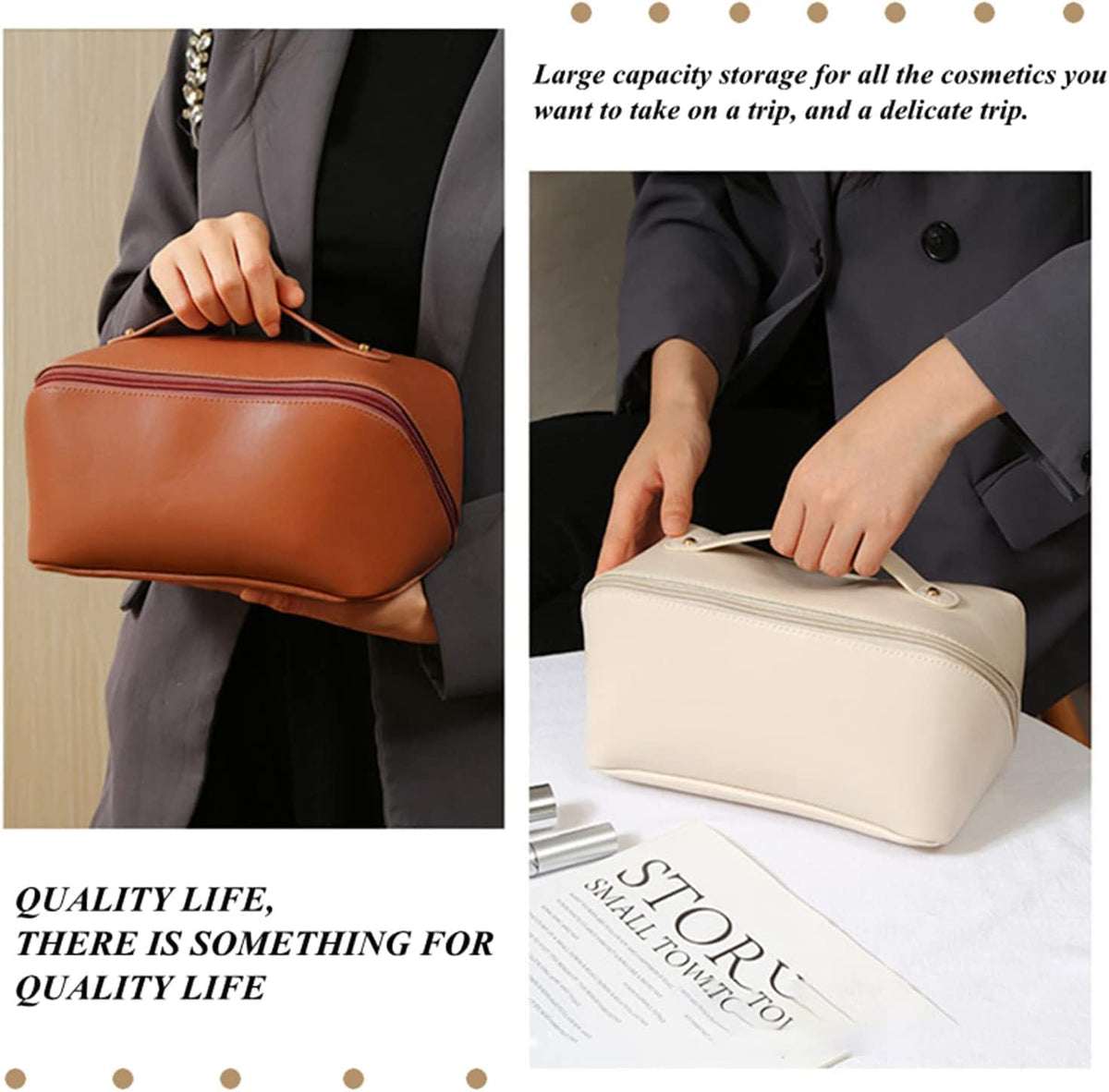 A Lady Holding Large Capacity Foldable Travel Cosmetic Bag 