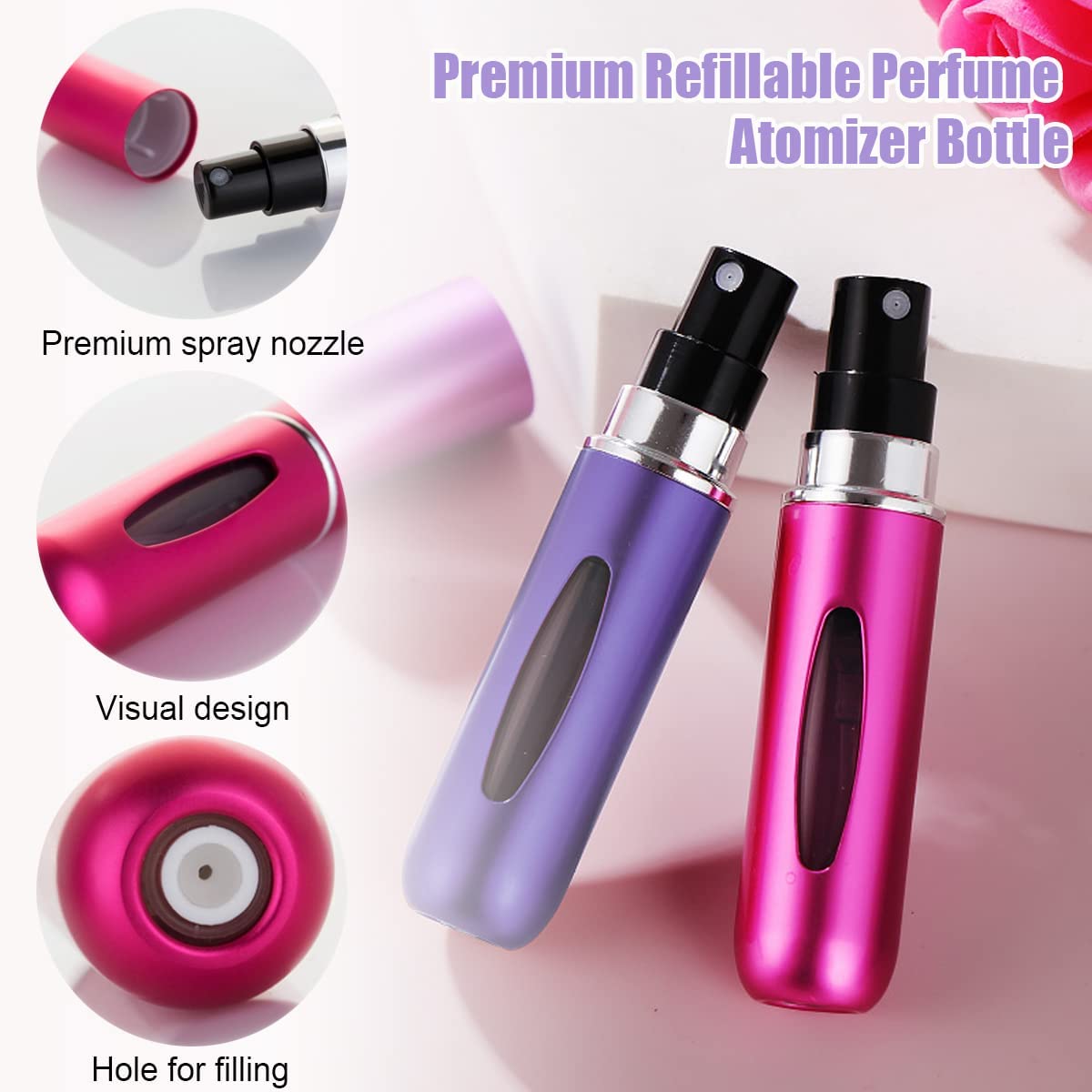 An elegant and portable perfume refill bottle, perfect for carrying in your pocket, showcasing a Pocket Size Perfume Atomizer