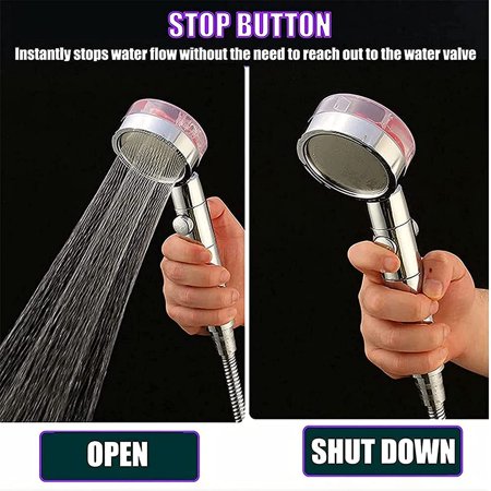 Someone is pressing the switch of the 360° Rotating Pressure Adjustable Shower Head with Water Filter 