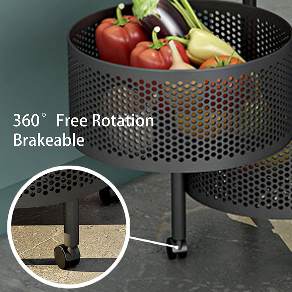 Multi- Layer Kitchen Storage Rotatable Rack, Round Basket Shelf Rack, Kitchen Fruit Vegetable Storage Organizer Cart with Wheels Multi- Layer Kitchen Storage Rotatable Rack, Round Basket Shelf Rack, Kitchen Fruit Vegetable Storage Organizer Cart with Wheels