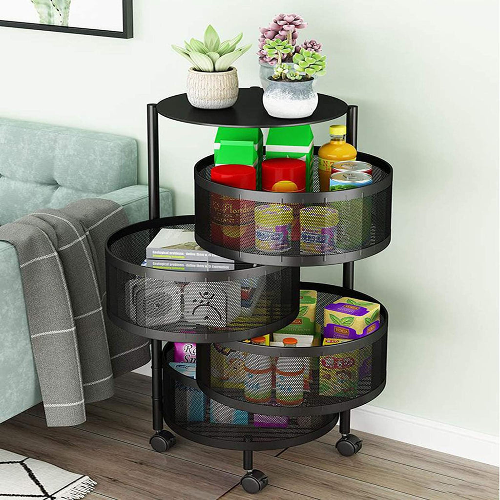 Multi- Layer Kitchen Storage Rotatable Rack, Round Basket Shelf Rack, Kitchen Fruit Vegetable Storage Organizer Cart with Wheels Multi- Layer Kitchen Storage Rotatable Rack, Round Basket Shelf Rack, Kitchen Fruit Vegetable Storage Organizer Cart with Wheels