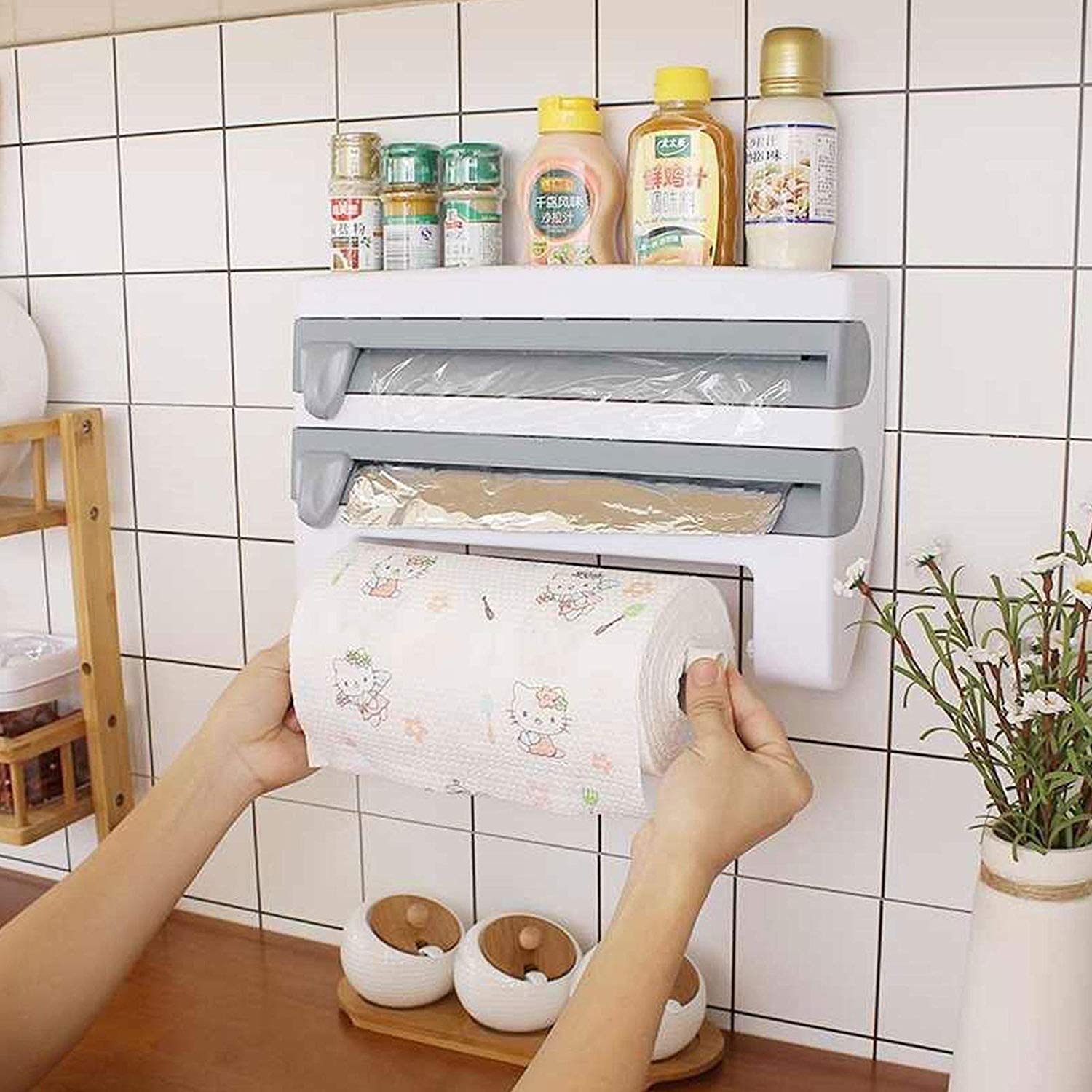 4in1 Kitchen Roll Cling Aluminium Foil Film Dispenser