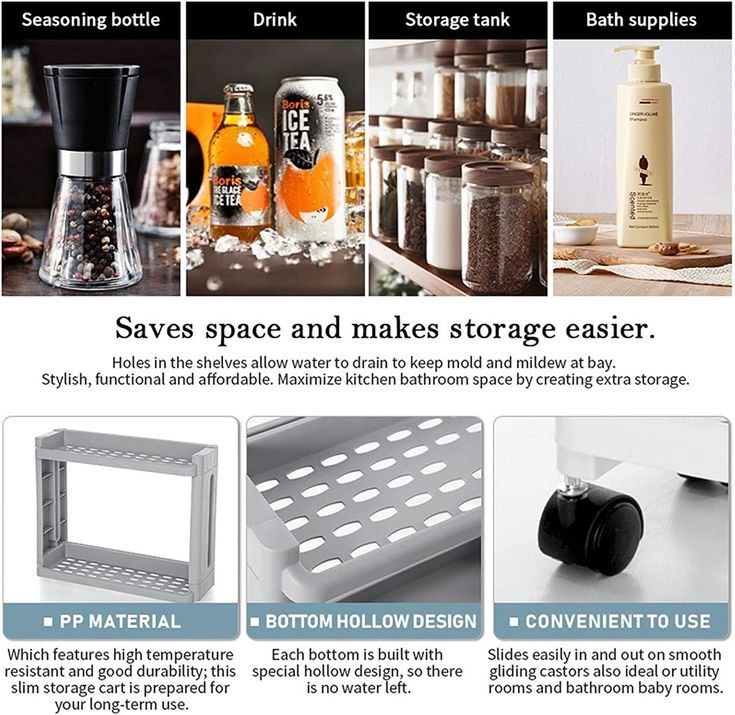 Storage Shelf with Wheel, Space Saving Convenient Home Organizer Storage Shelf with Wheel, Space Saving Convenient Home Organizer