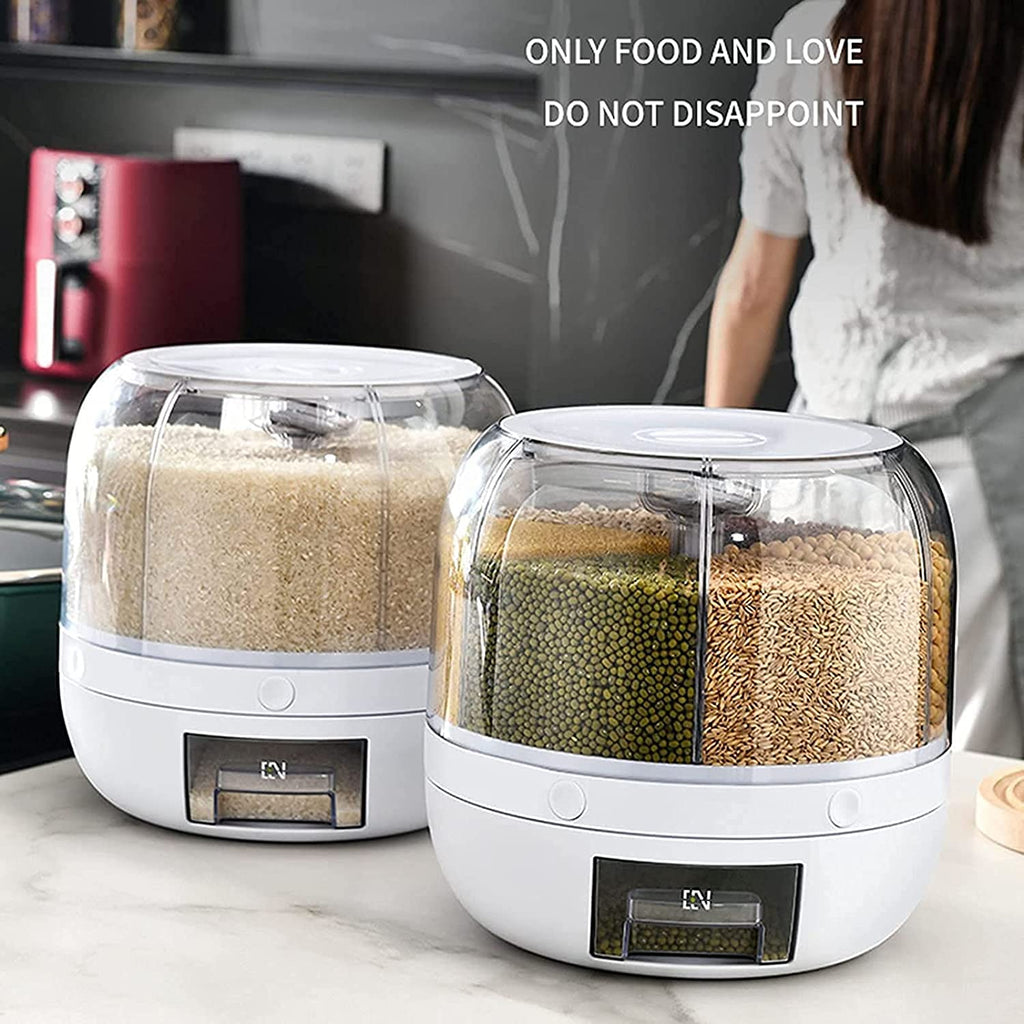 Rotating Rice Dispenser 6-Grids Rice Cereal Grains Storage Container, One-Click Rice Output Rotating Rice Dispenser 6-Grids Rice Cereal Grains Storage Container, One-Click Rice Output