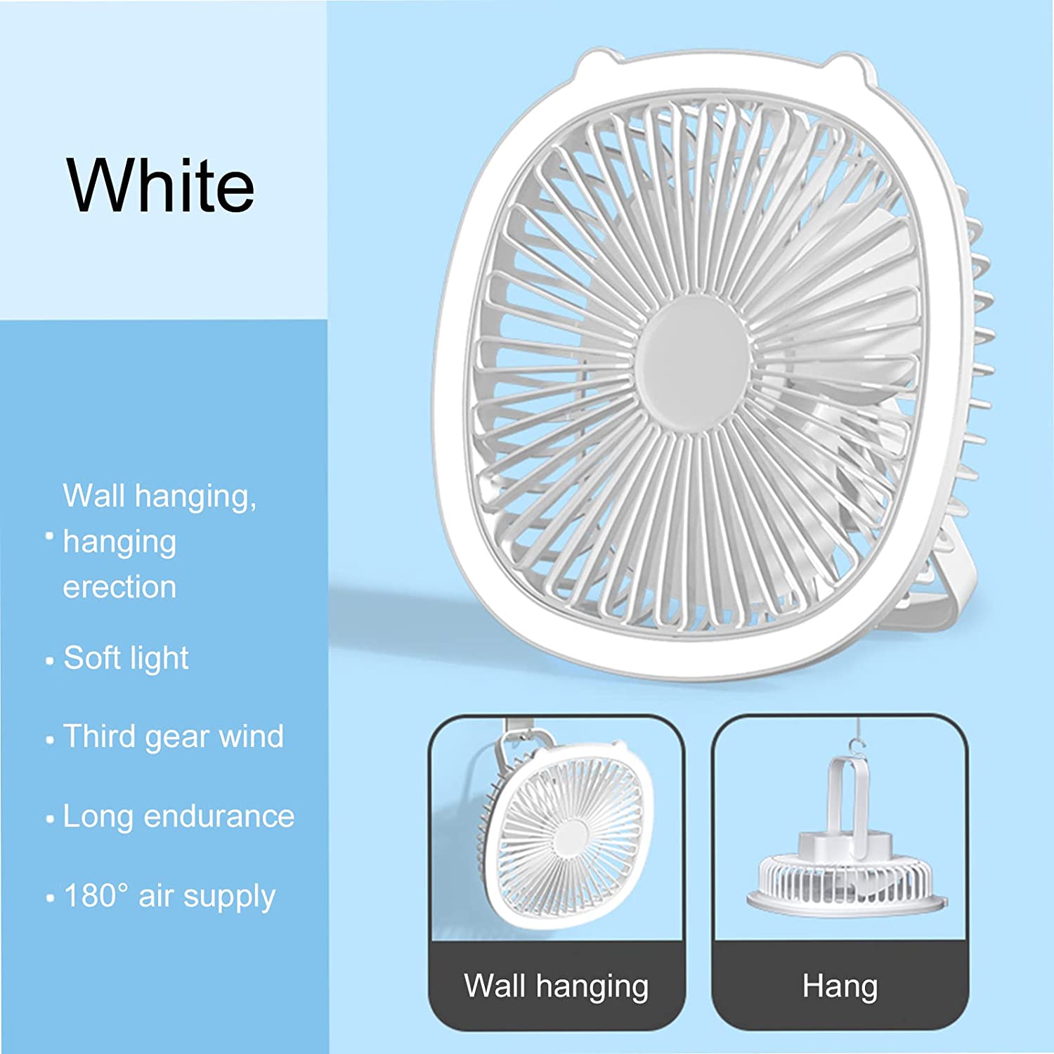 Portable USB Rechargeable Mini Desk Fan with Lamp