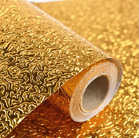 Waterproof Oilproof Aluminium Foil Sticker Self Adhesive Wallpaper for Kitchen golden color