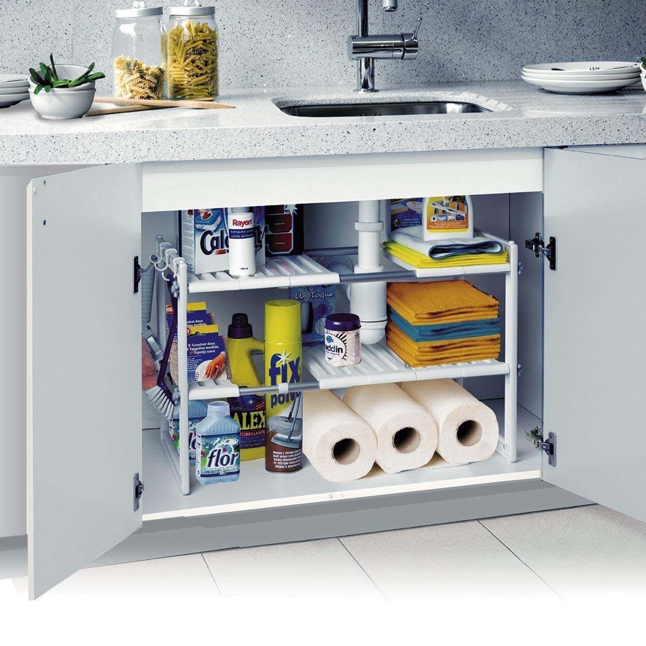 Adjustable Kitchen Cabinet Under Sink Storage Rack