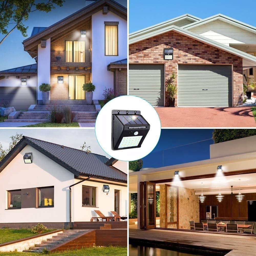 A collage of houses with solar motion sensor outdoor light