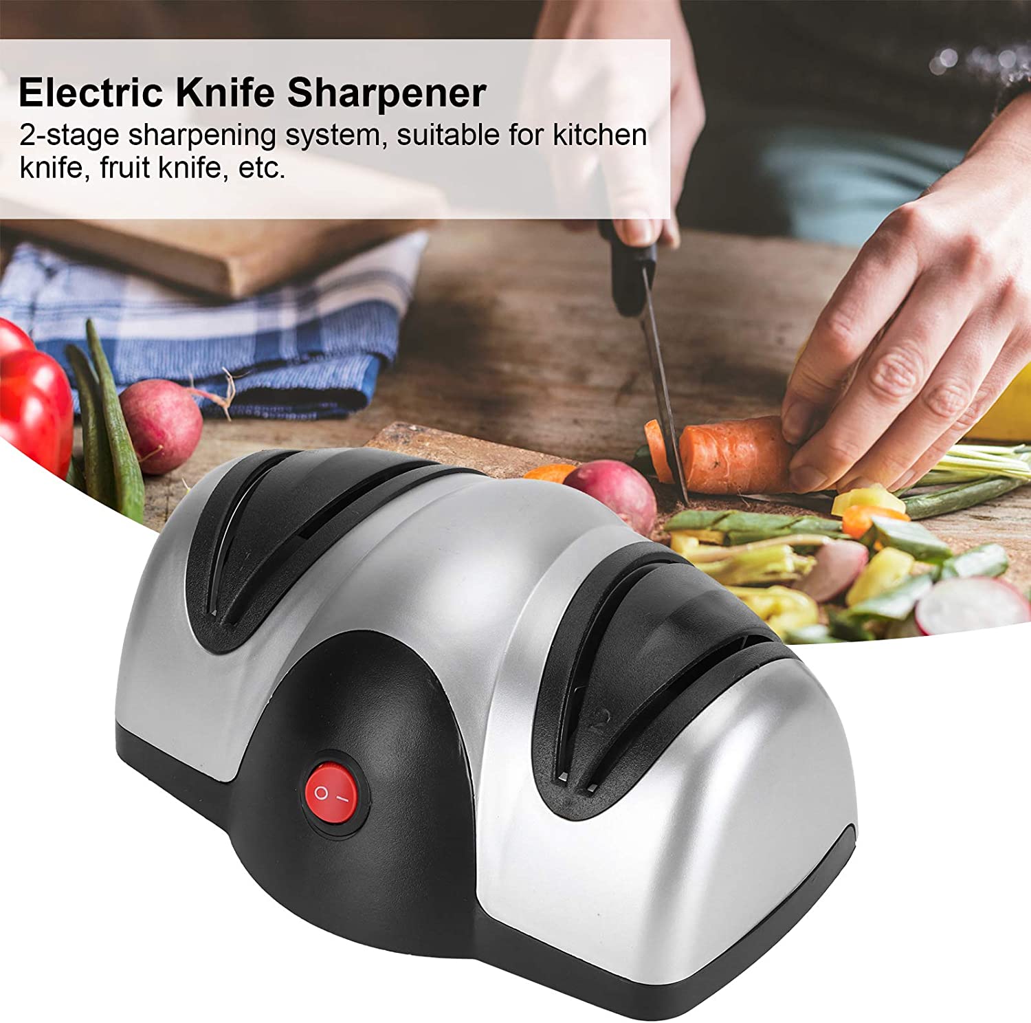 Someone using a knife after sharpening it with the help of a Professional Kitchen Electric Knife Sharpener