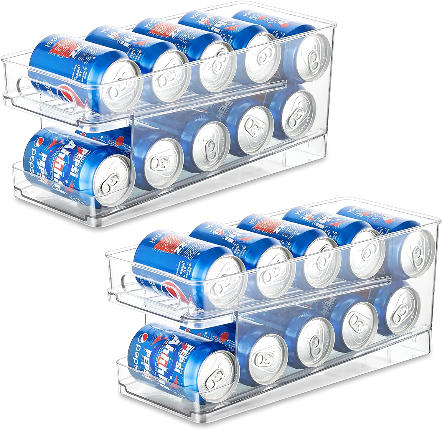 2-Tier Auto-Scrolling Refrigerator Drinks Can Bottle Organizer Bottle Holder for Fridge