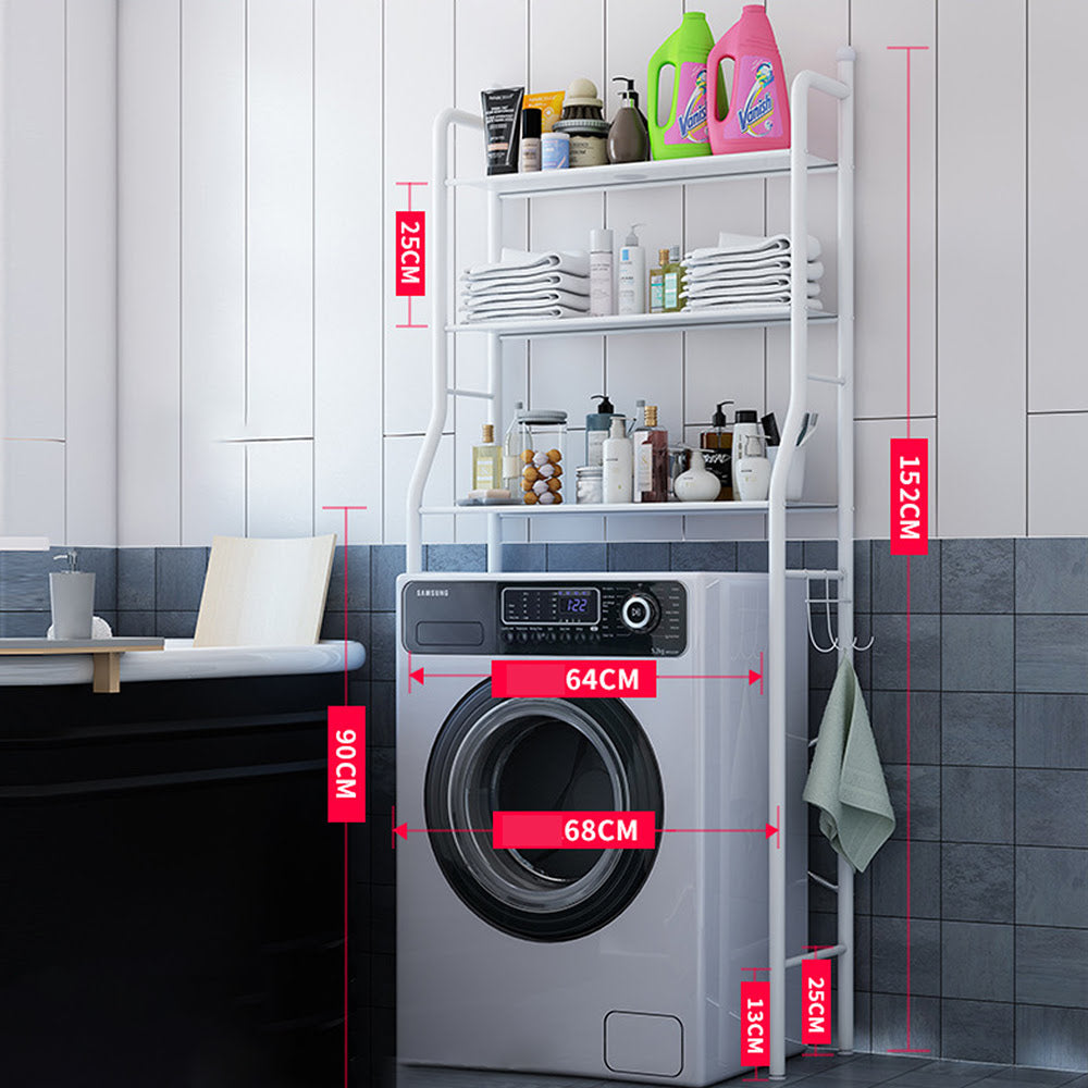 3 Layer Metal Washing Machine Storage Rack - White