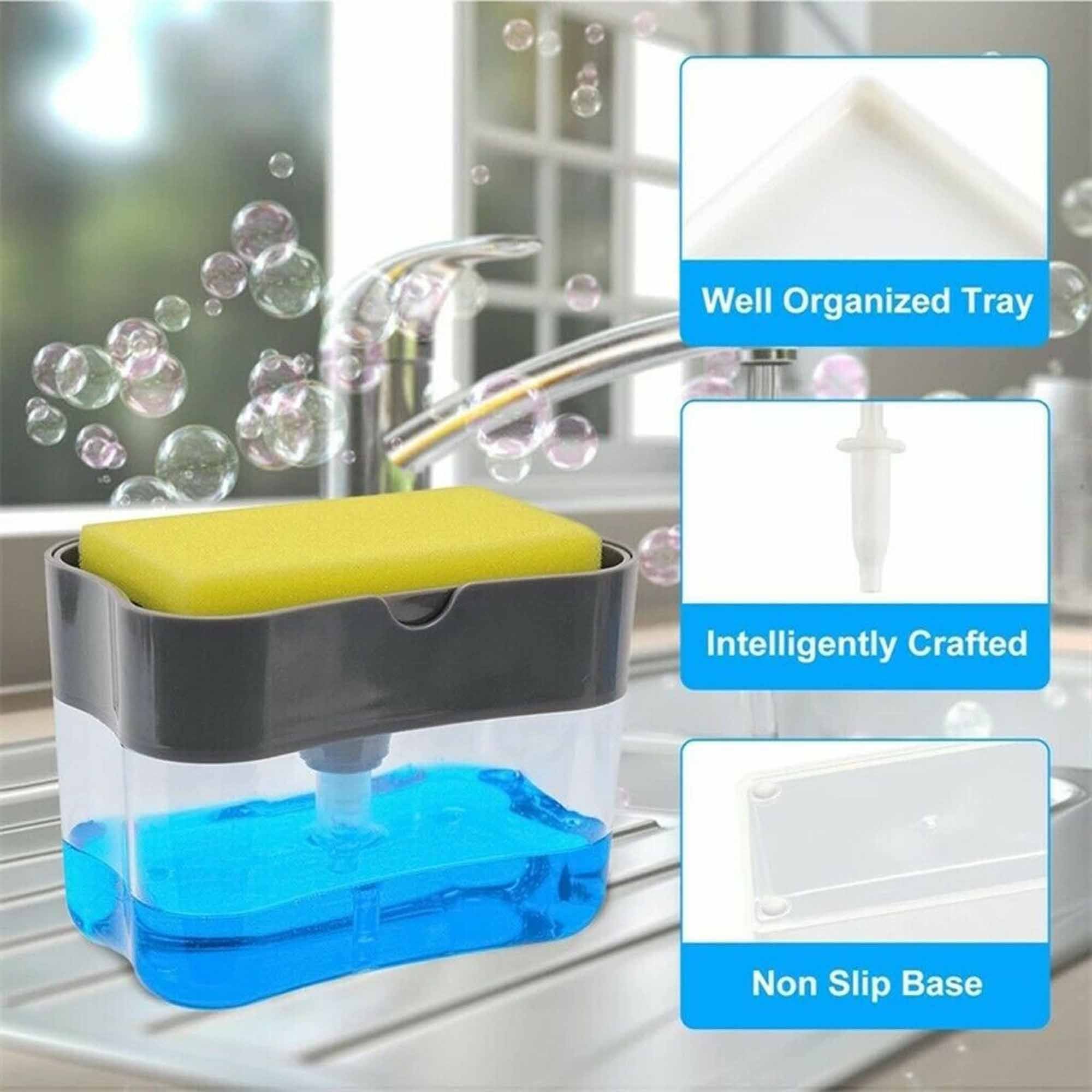 2-in-1 Portable Soap Pump Dispenser &amp; Sponge Holder