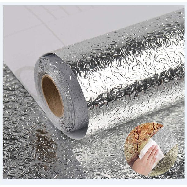 Waterproof Oil Proof Aluminium Foil Sticker Self Adhesive Wallpaper Kitchen (Silver)