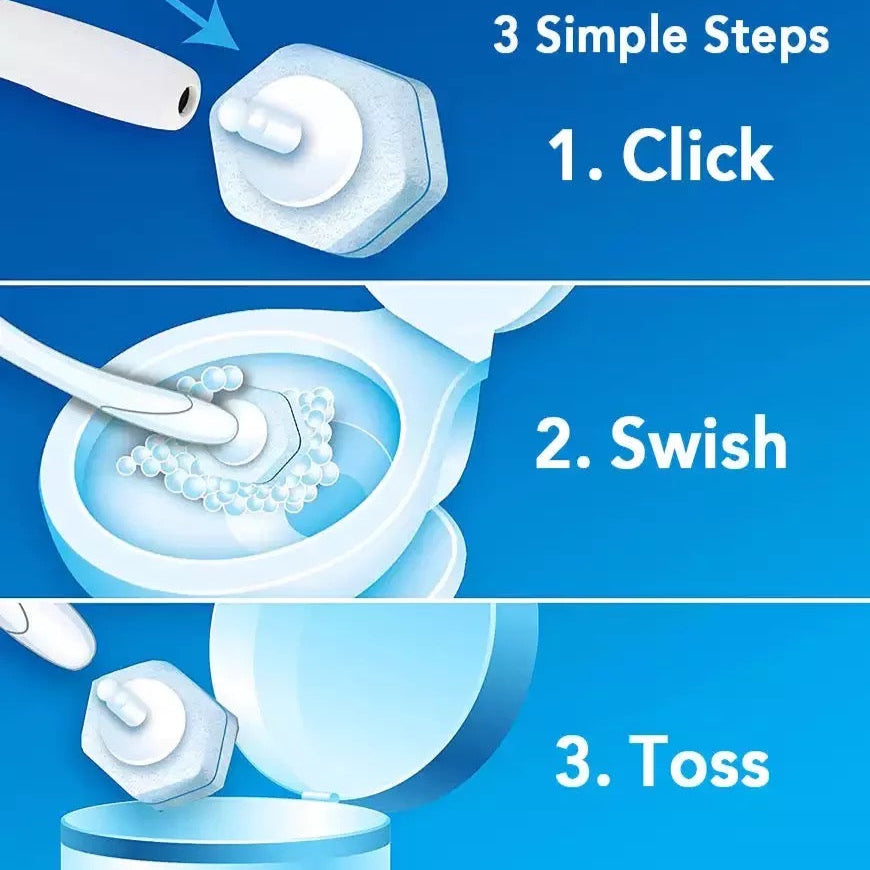 Steps in using Disposable Head Toilet Cleaning Brush with Long Handle.
