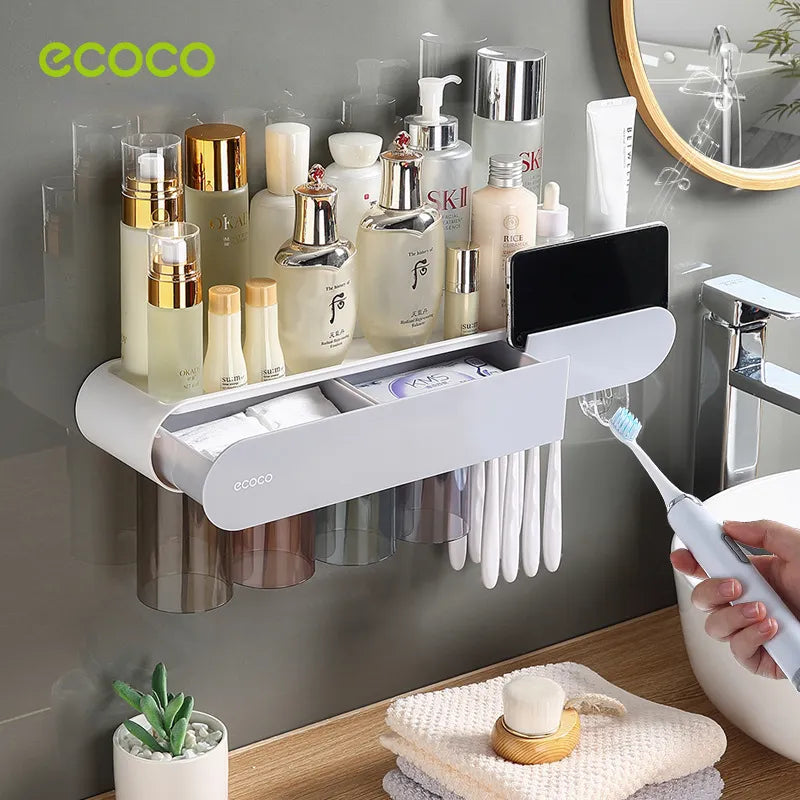 ECOCO Wall Mount Magnetic Adsorption Toothpaste Squeezer Toothbrush Ho