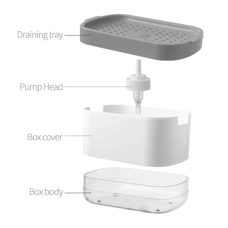 Soap Dispenser for Kitchen with Sponge Holder 300ml, 2in1 Liquid Soap Dispenser