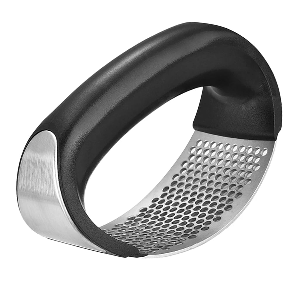 Stainless Steel Garlic Press with Comfortable Grip in black color