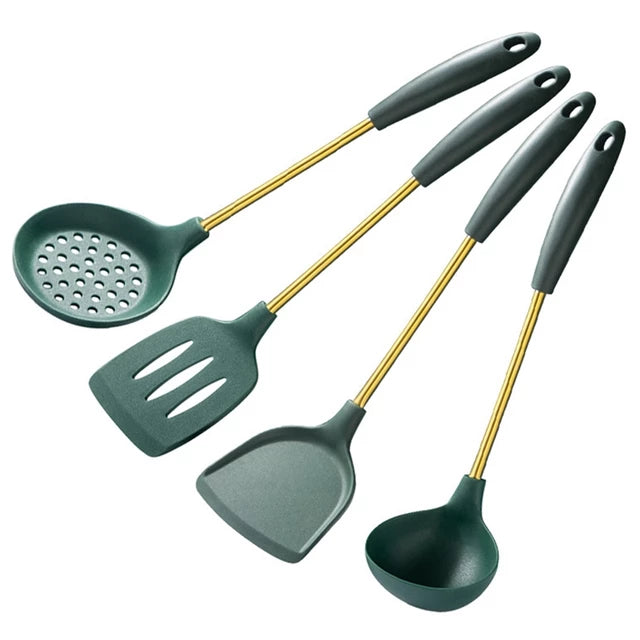 Stainless Steel Silicone Non Stick Kitchenware Set in green color