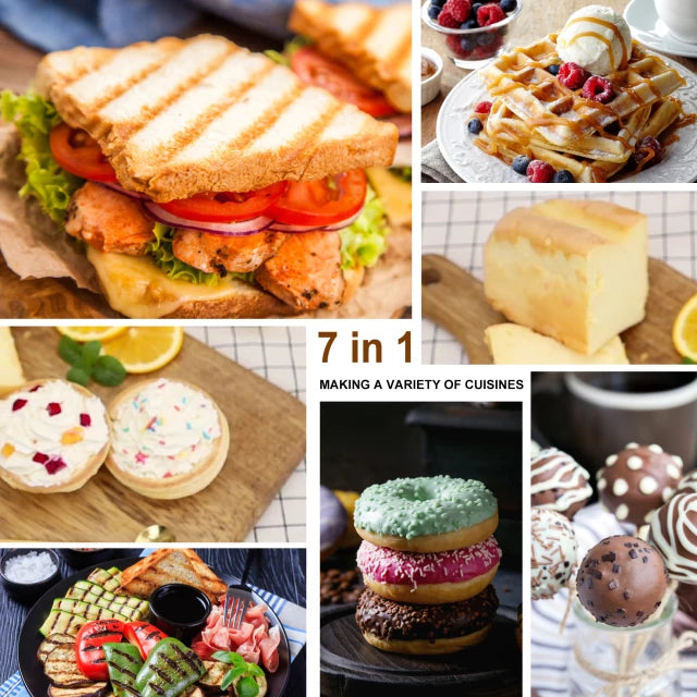 Sonifer 7 in 1 Sandwich Maker, Bars Waffle, Donut, Churros, Popscake and Egg Tart