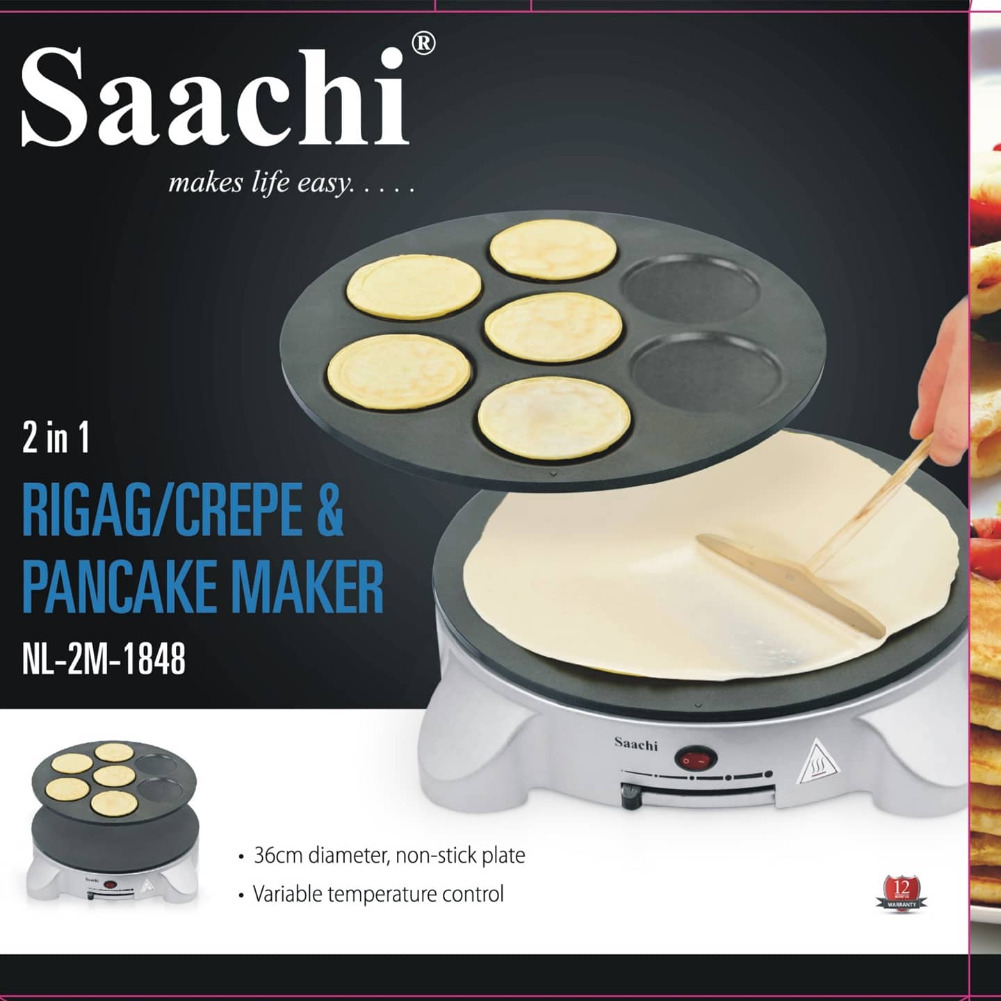 Saachi 2 in 1 Crepe &amp; Pancake Maker