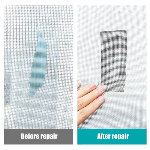 Before and after of Self-adhesive Net Door Holes Repair Mesh Tape