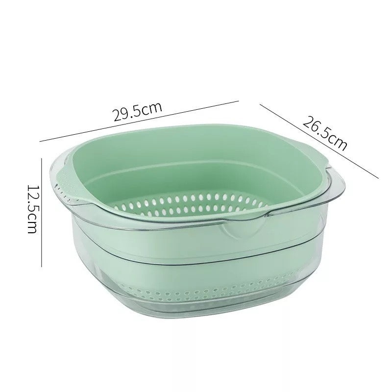 Double Layer Vegetable Fruit Washing Drain Basket Storage with its size