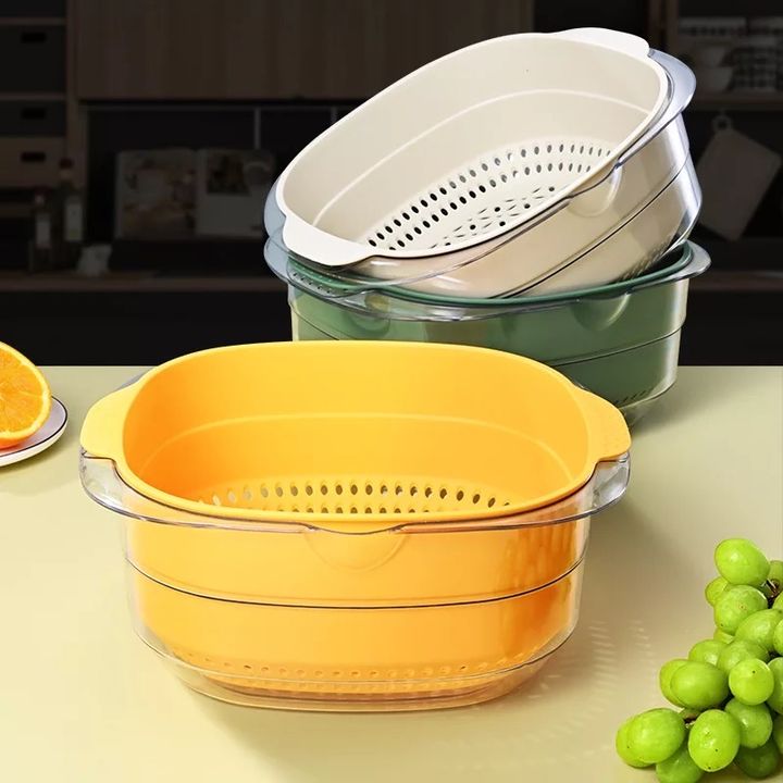 Double Layer Vegetable Fruit Washing Drain Basket Storage for Kitchen