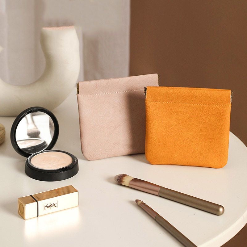 PU Leather Retro Mouth Automatic Closure Pouch, Eyewear Glasses Bag PU Leather Retro Mouth Automatic Closure Pouch, Eyewear Glasses Bag