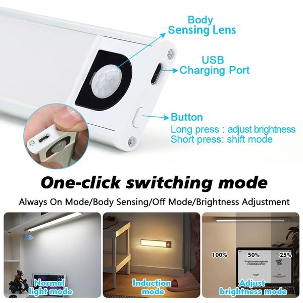 40 CM Ultra-slim USB Rechargeable LED Motion Sensor Light