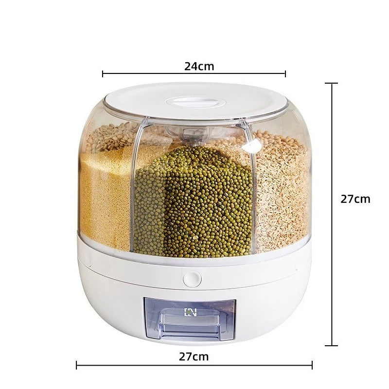 Rotating Rice Dispenser 6-Grids Rice Cereal Grains Storage Container, One-Click Rice Output Rotating Rice Dispenser 6-Grids Rice Cereal Grains Storage Container, One-Click Rice Output