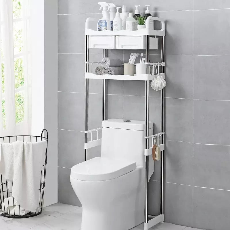 2-tier toilet storage rack with shelf placed in the bathroom