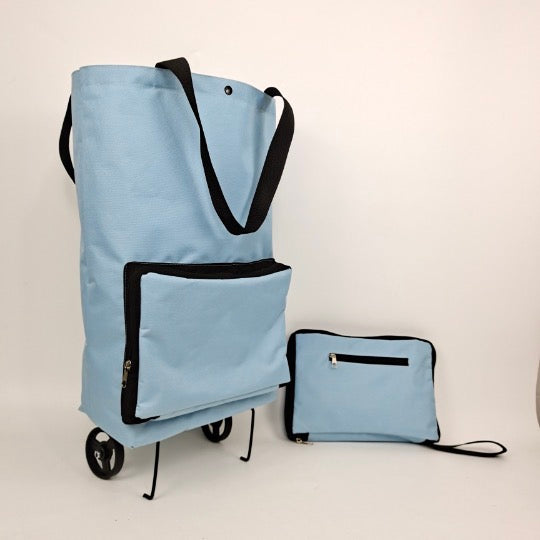 Foldable Shopping Cart Trolley Bag with Wheels in light blue color