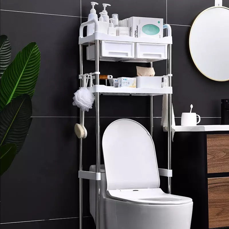 2-tier toilet storage rack with shelf placed in the bathroom