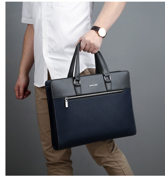 New Men s Premium Leather Laptop Shoulder Briefcase Business Office Ba