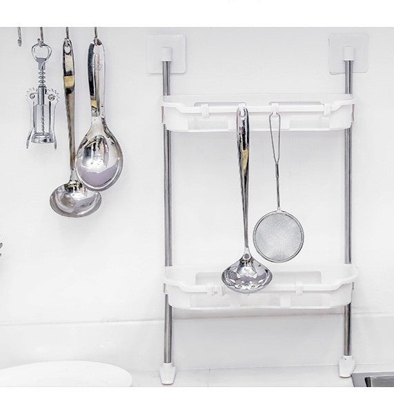 A kitchen utensils on a Punch-free Storage Shelf 