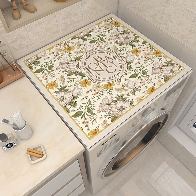A washing machine covered with Dust Proof Top Cover Mat