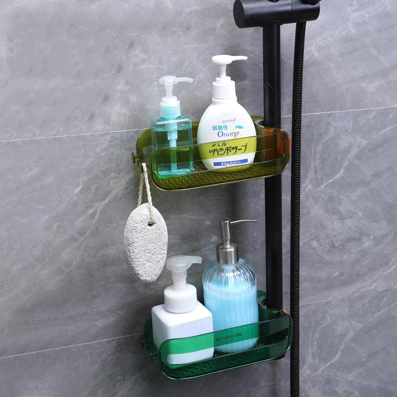 The 2-in-1 Kitchen Faucet Sink Organizer Basket is placed with some items